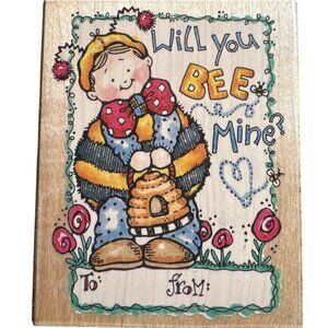Vintage Penny Black 1326K Stamp Vintage Will You Bee Mine Valentine Card?